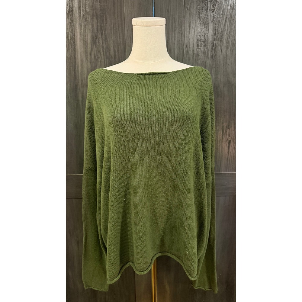 PrettyGarden Women Green Lightweight Boat Neck Oversized Knit Sweater Large